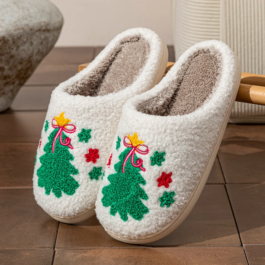 Christmas Tree Women's Slippers Indoor Soft Breathable Comfortable Festival Couple Fashion Winter Holiday Christmas Shoes image 4