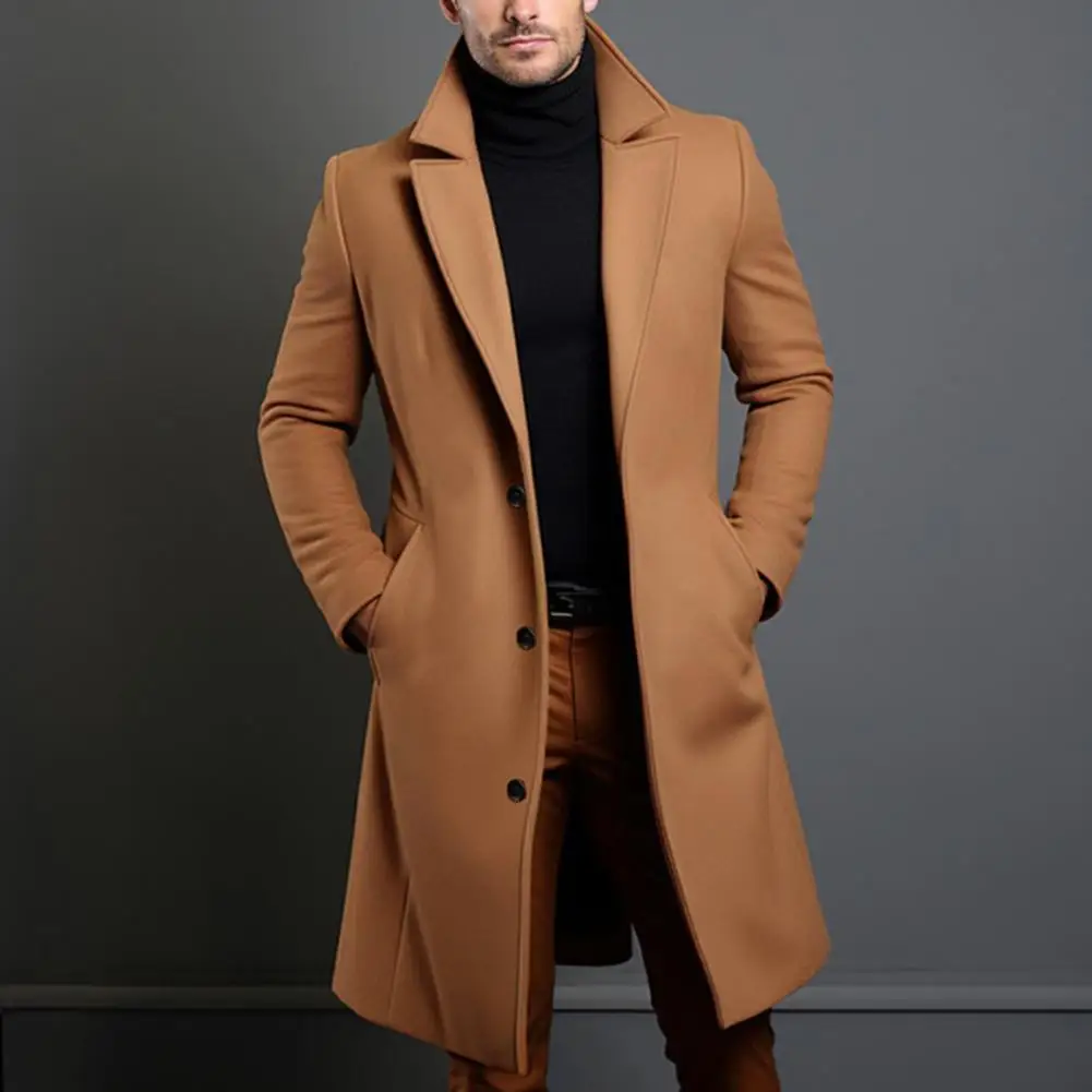 Business Casual Trench Men Turn-Down Collar Solid Color Long Mens Jacket 2024 Fashion Windbreaker Clothes Men Formal Outwear