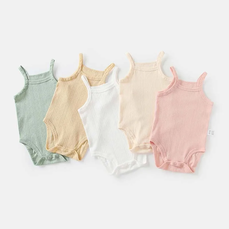 Summer Soft Clothing Newborn Baby Girl Solid Baby Onesie sleeveless Knitted Vest Clothes Baby Cotton Vest Baby Bodysuits