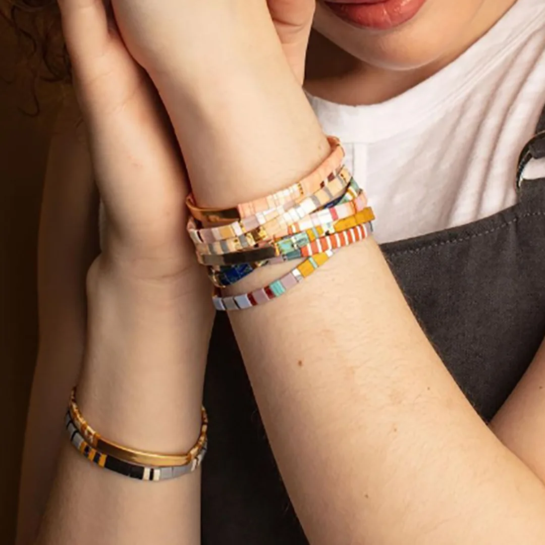 

Bohemian vintage ethnic style women's beaded bracelet, multi-layered Tila beaded bracelet, elastic bracelet