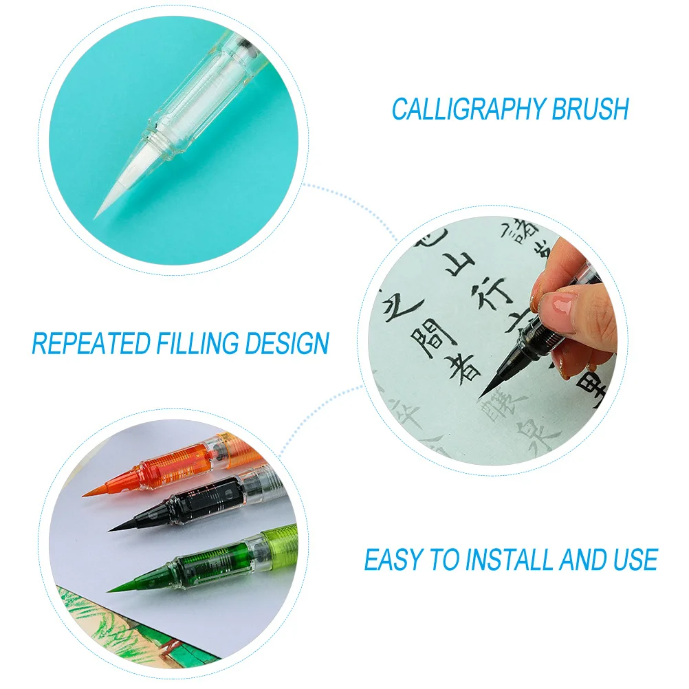

5Pcs Calligraphy Brush Pens Reusable Refillable for Writing Drawing Painting Chinese Calligraphy Refillable Ink Brush Pens
