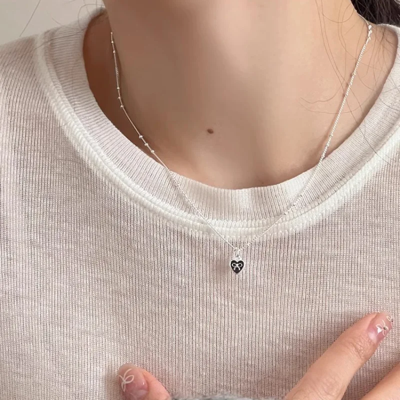 Women's 925 Sterling Silver Love Heart Necklace with Bow Knot Bead