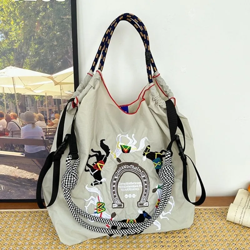 Embroidery Niche Ball Chain Environmental Protection Shopping Bag Large Capacity Shoulder Bags Women Lightweight Crossbody Bag