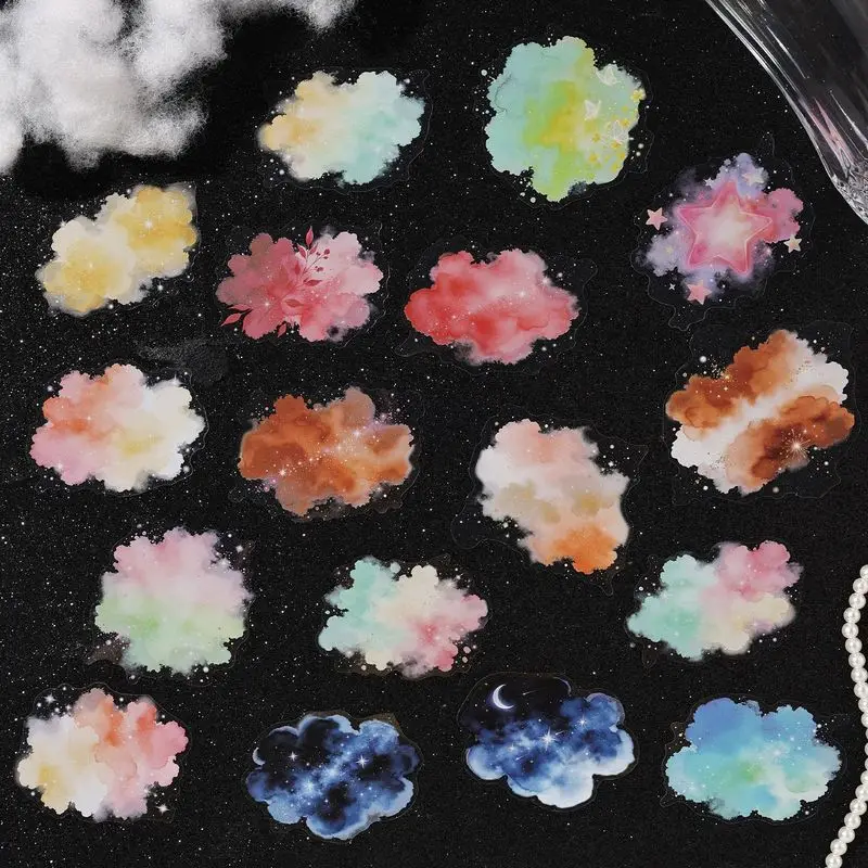 1pack/20Pcs Watercolor Smudge Cloud Sticker Pack, Gentle Ink‑Wash Cloud Pattern Decor Decals for Diary Art Craft Supplies - view 3