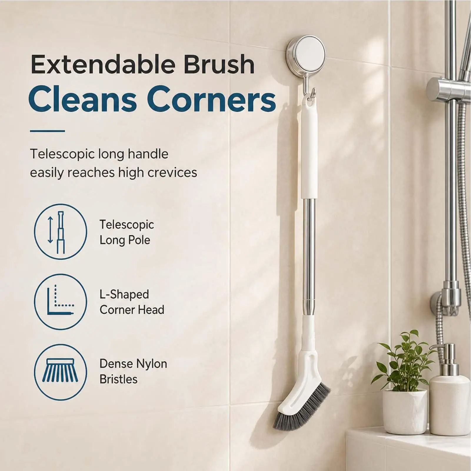 Effective Cleaning Brush for Corners and Gaps  2-in-1 Multipurpose Bathroom and Floor Tiles Cleaning Brush