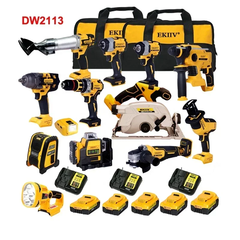 DW2113 Battery 20v Electric Drill Angle Grinder Electric Hammer Brushless Drill Cordless Power Tool Combo Kit