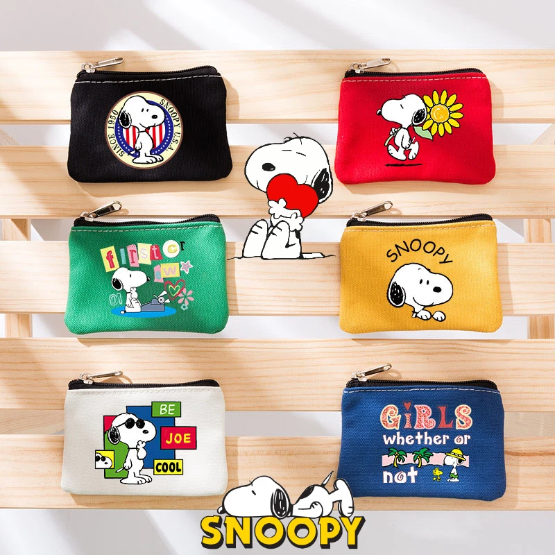 Canvas Snoopy Coin Purse, Saco De Armazenamento De Cartão, Carteira Zipper Dos Desenhos Animados, Titular do cartão, Mudança Fone De Ouvido Key Lipstick Pouch
