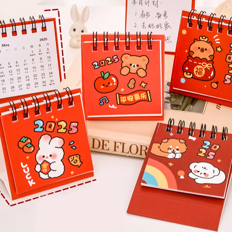New Year Mini Desktop Calendar Cute Fashion Vertical Flip Desktop Calendar Small Family Daily Planner Calendar Gift