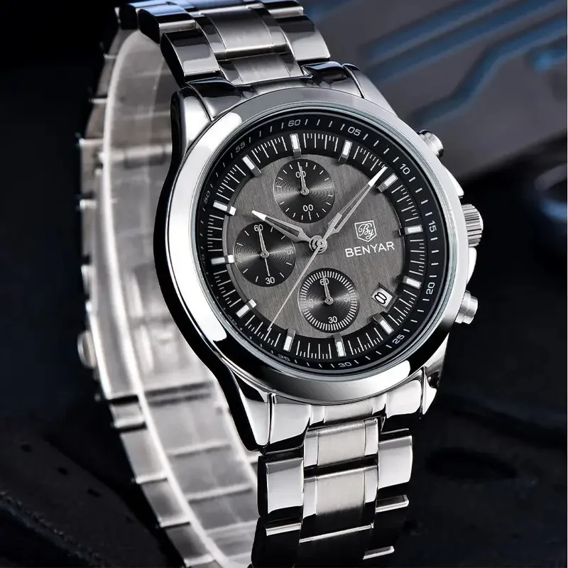 BENYAR 40MM Men's Quartz Watch 50M Waterproof Automatic Diving Watch Luxury Fashion Men's Stainless Steel Watch New in Stock
