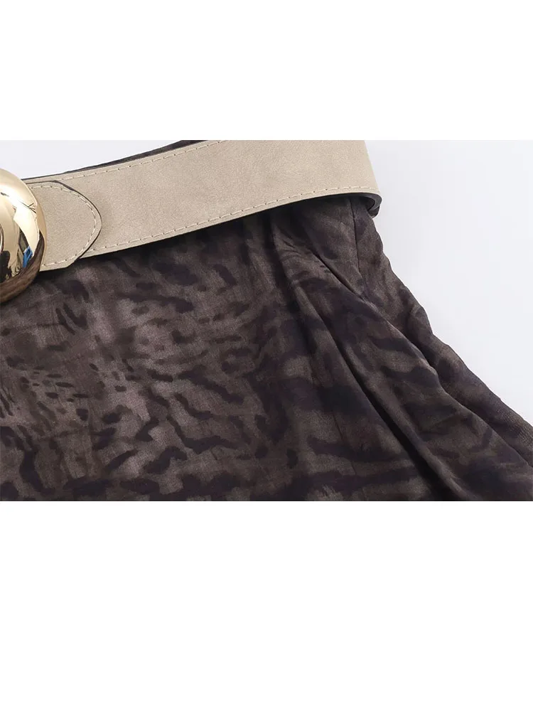 Hh mulher festa de verão magro saia longa nova moda zíper impressão cinto decoração casual saia plissada feminina elegante saia solta