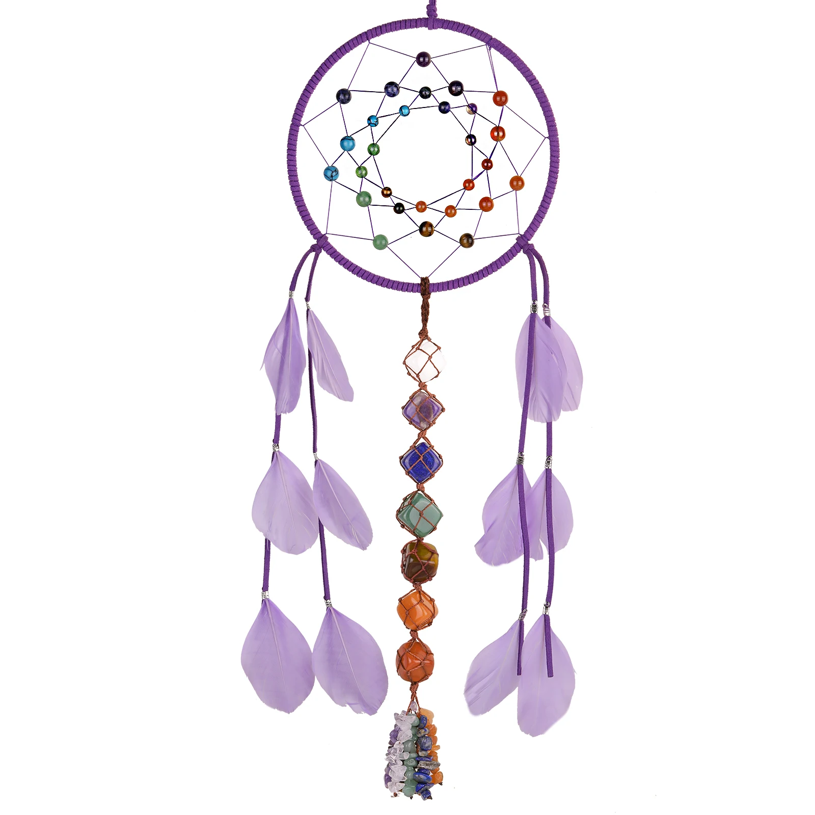 7 Chakra Crystal Stone Wall Hanging Ornament Handmade Dreamcatcher Bohemian Wind Chimes For Home Window Garden Decoration