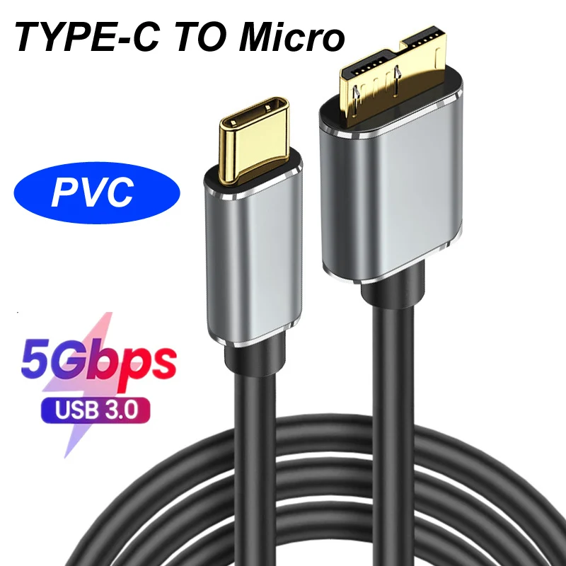 

1m/2m/3m USB 3.0 Type-c to Micro B External Hard Dsik Drive Cable HDD SDD Adapter Cord support 5Gbps Data Sync for Laptop PC