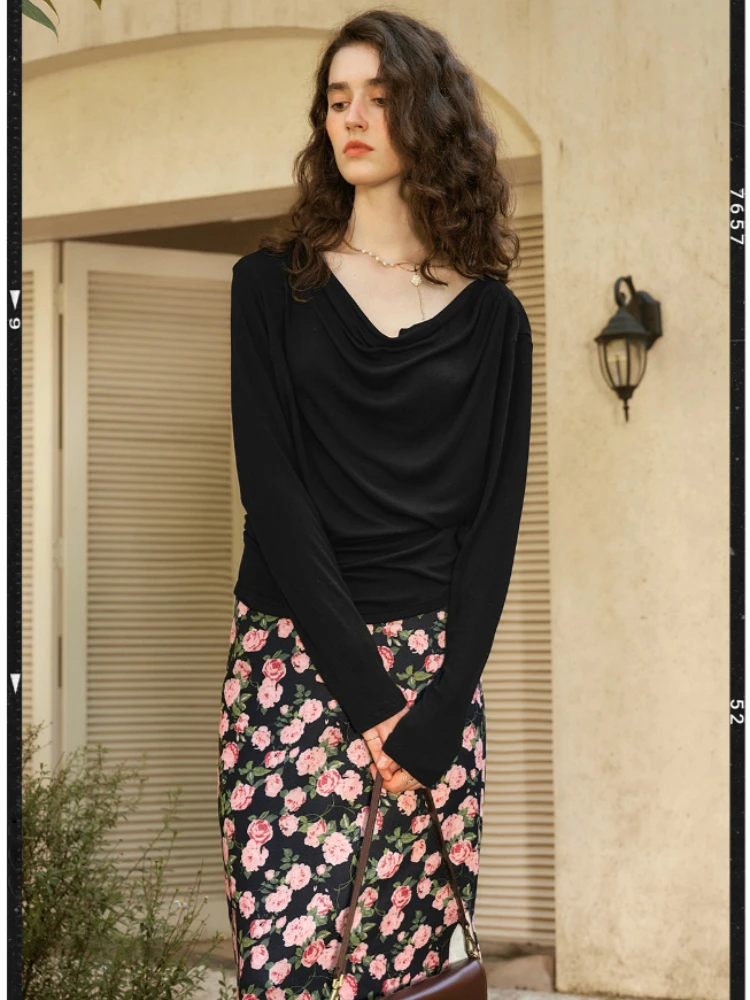 

OLrain женские футболки свободного покроя, элегантные женские топы с длинными рукавами, осень 2024, повседневные вязаные женские футболки с рукавами «летучая мышь», O24QT91812