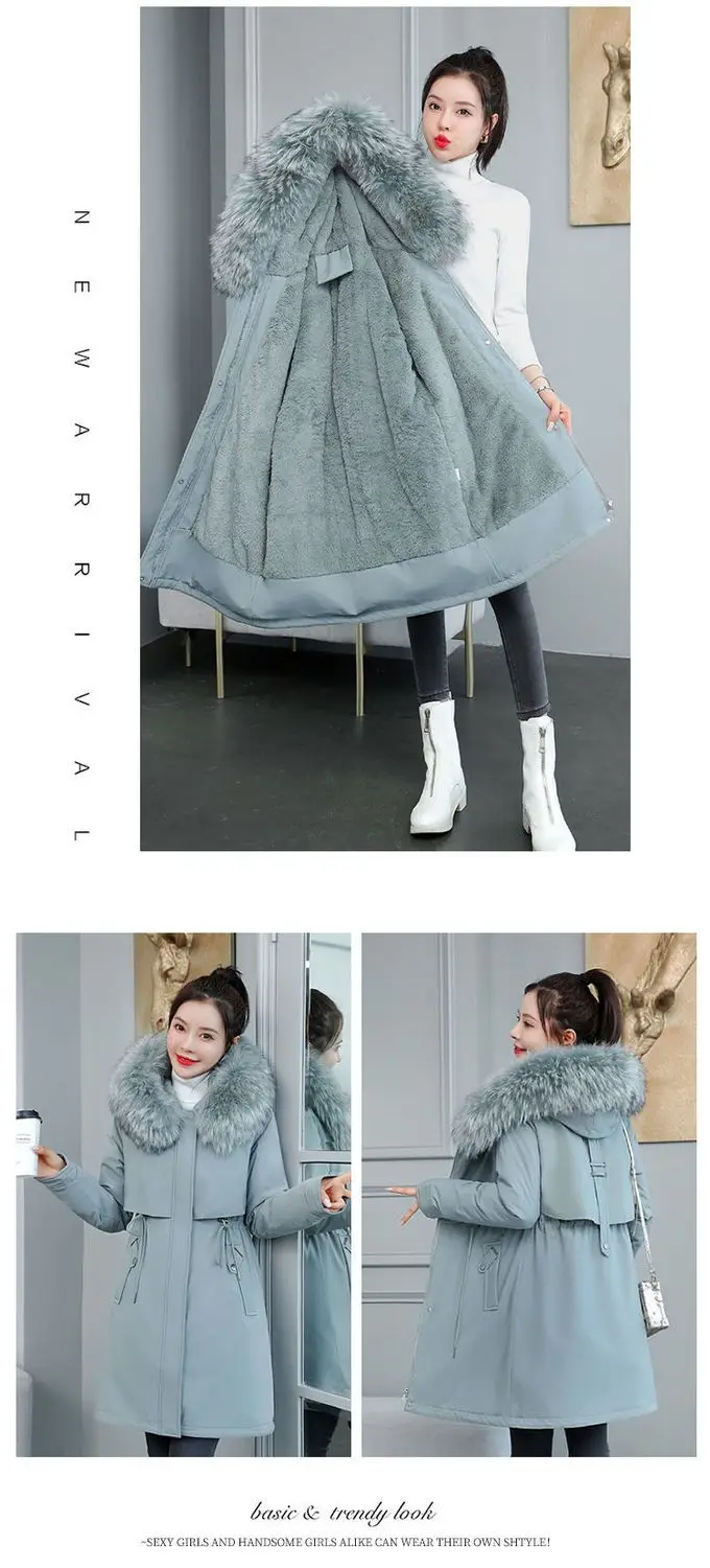 Thicken Parkas 8XL New Winter Jacket Casual Long Coat Wool Liner Hooded Parkas With Fur Collar Female Cotton Warm Snow Outwear