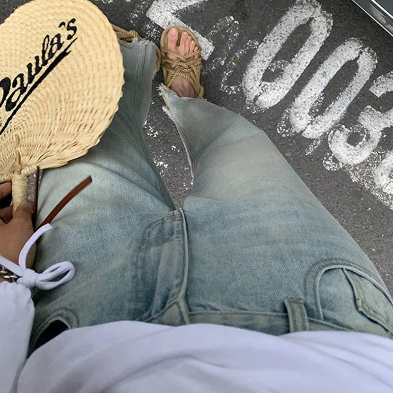 Jeans alla caviglia Donna All-match Vintage Design a vita alta Harajuku Estate Moda coreana Hip Hop Streetwear Chic Semplice Lady