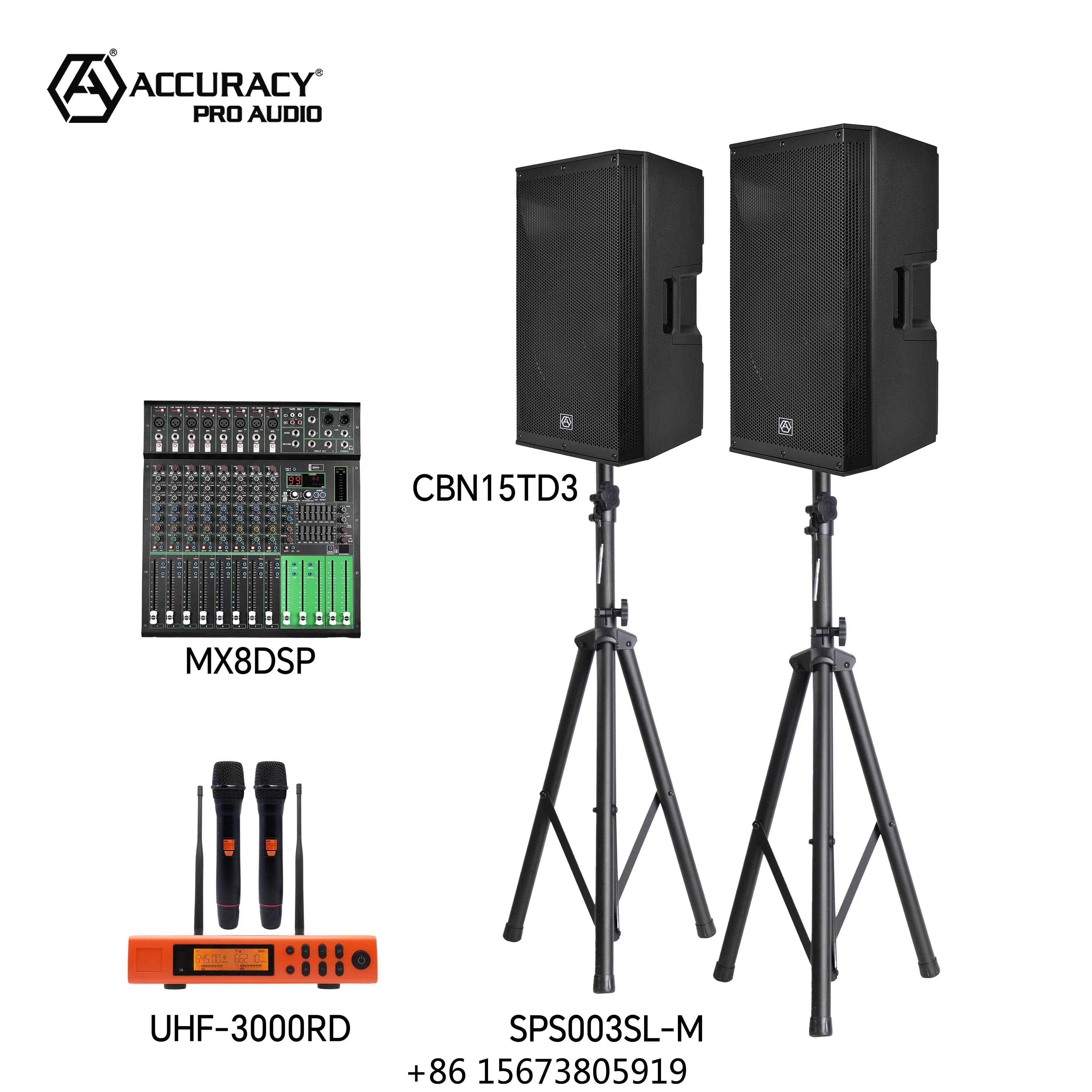 Accuracy Pro Audio CBN15TD3-COMBO PA System Outdoor Professional DJ Set Speakers Audio Mixer Sound System for Events 50 People