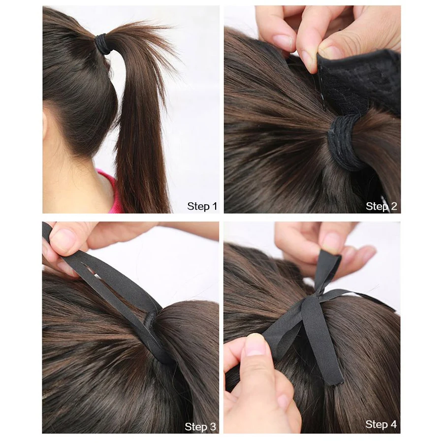 Synthetic  Drawstring Straight Ponytail for Women Black Brown Ponytail Extension Wrap Around Clip In Ponytail Hair Extension