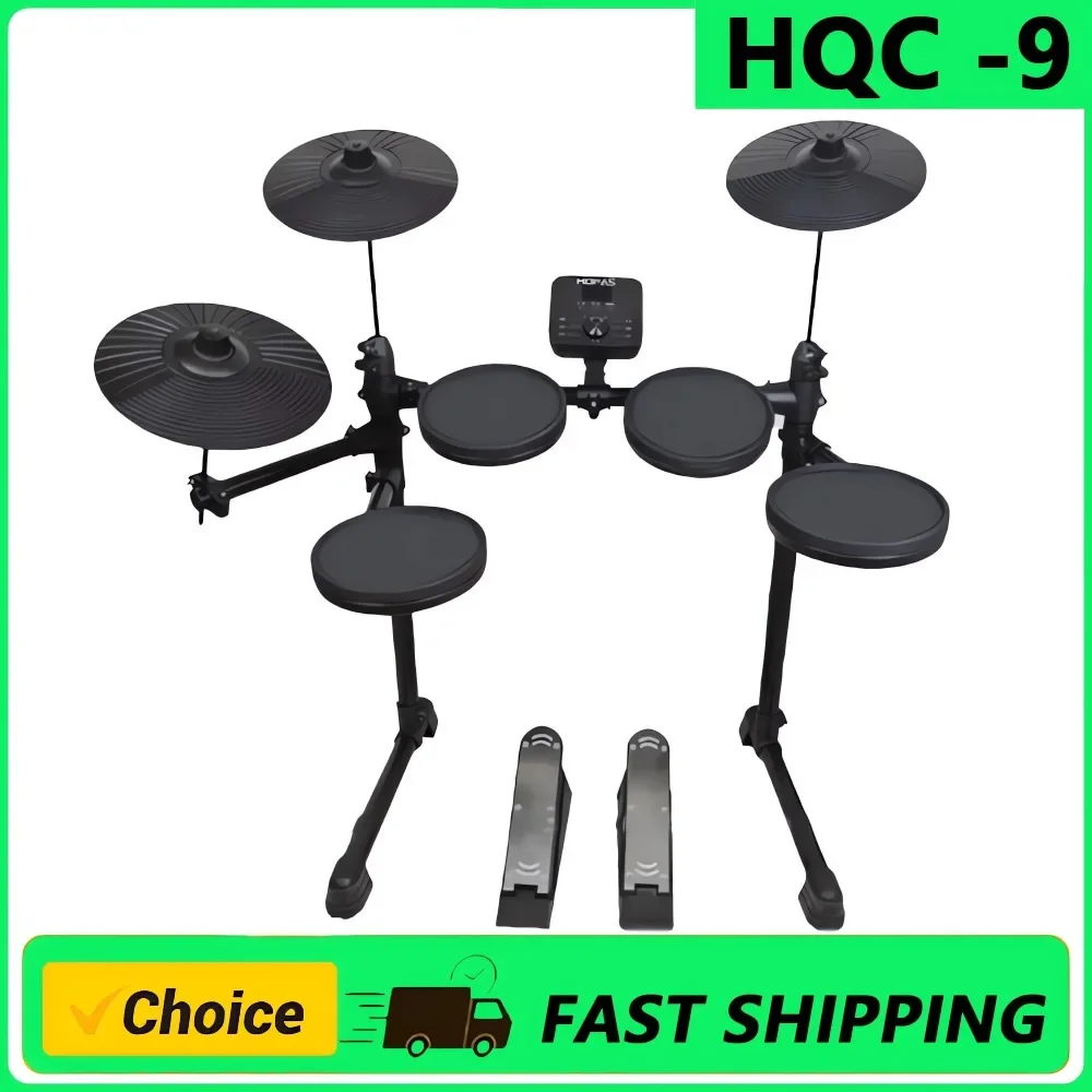 مجموعة طبلة إلكترونية لواجهة سماعة الرأس HQC-9 مريحة بأربعة أسطوانات، 3 أسطوانات إلكترونية من السيليكون بالكامل 180 نغمة USB، MIDI، #1
