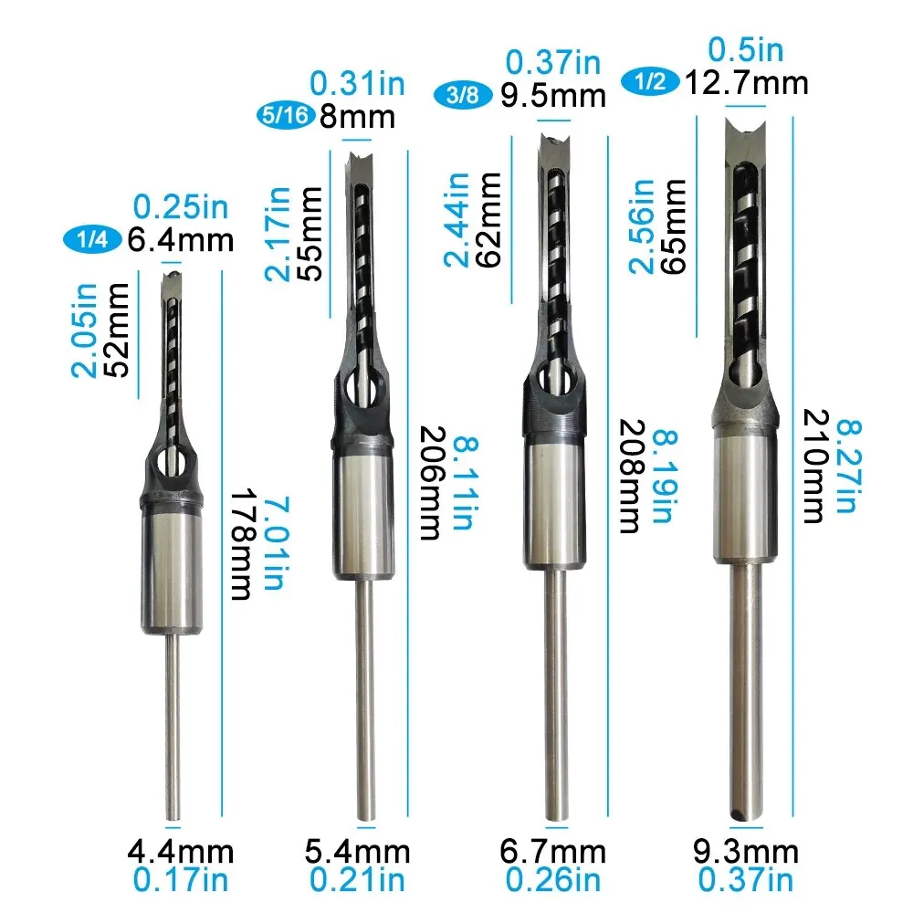 British System Woodworking Square Hole Drill DIY Woodworking Square Hole Tenon Machine Drill Bit Electric Tool Accessories