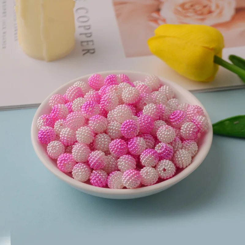 10/12/15mm 20/200pcs ABS Imitation Pearl Multicolored Gradient Perforated Colorful Bayberry Balls Handmade DIY Accessories