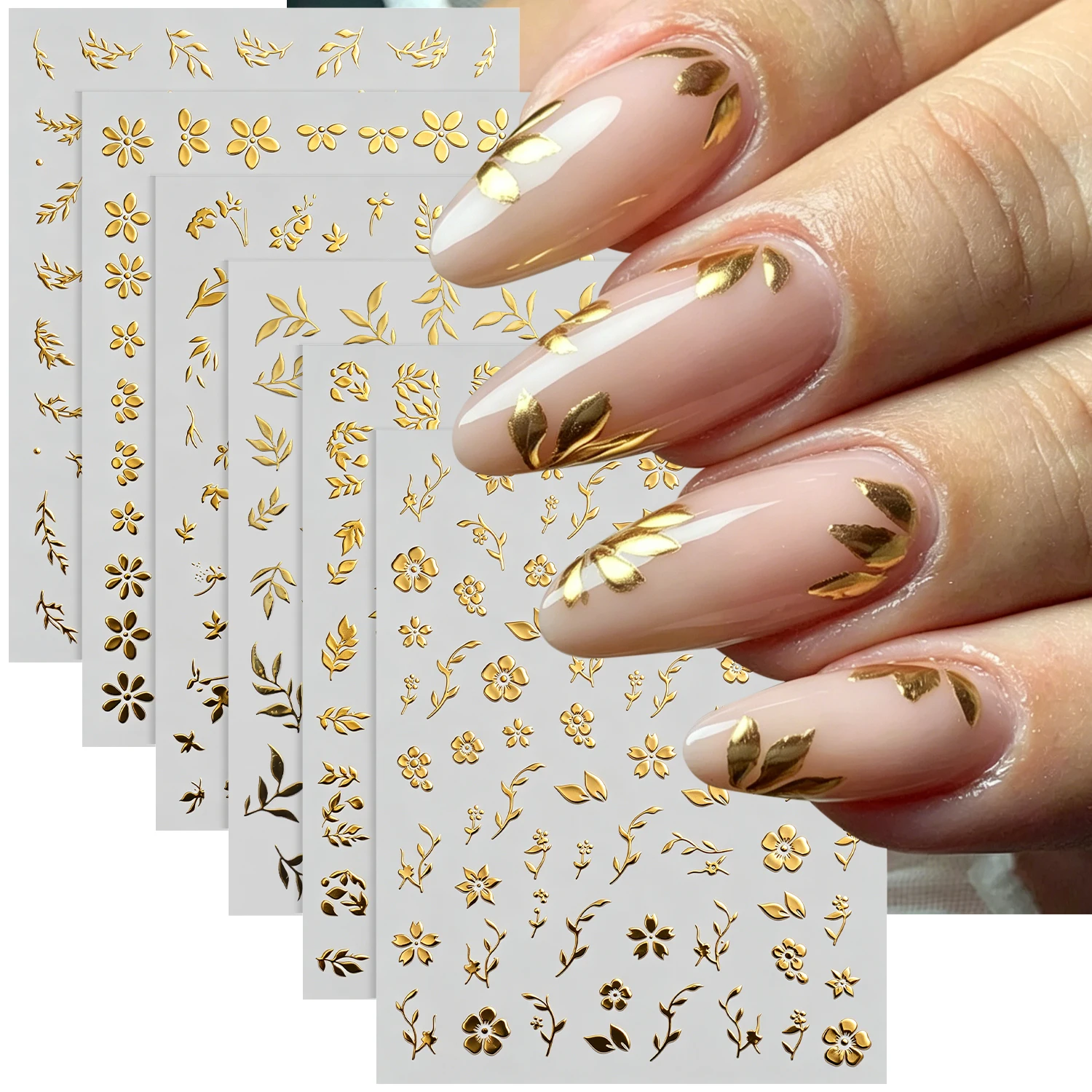 6개 골드 실버 나뭇잎 패턴 네일 데칼 3D 메탈릭 골 - Nail Art Rose Gold 리뷰 및 가격