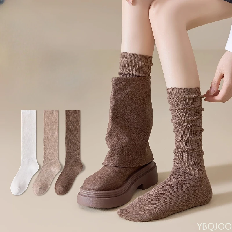 

5 pairs of socks spring autumn styles pure cotton mid tube socks coffee colored long tube socks simple comfortable calf socks