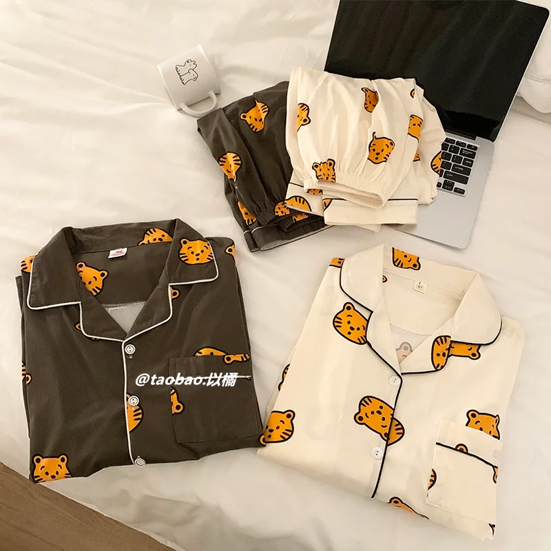 

Cute Tiger Couple Pajamas Long Sve Long Pants Pure Cotton Cartoon Large Size Home Clothes Can Be Worn outside Spring Autumn