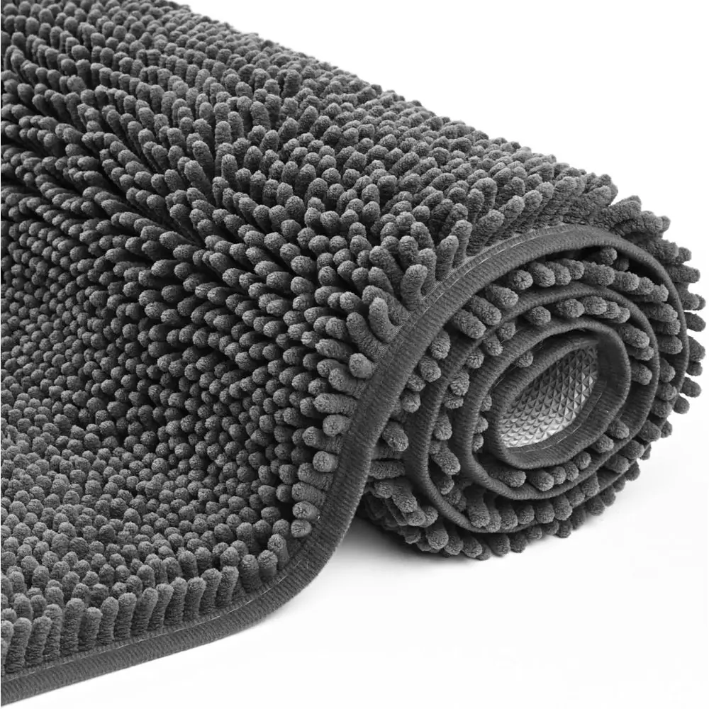 

60 x 36 Large Absorbent Chenille Bath Mat with Non-Slip Rubber Backing - Grey