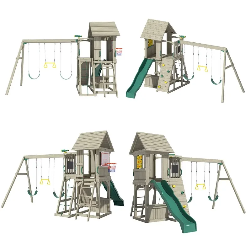 ملعب خارجي آخر للأطفال الصغار مجموعة أرجوحة وشريحة بلاستيكية آمنة لملعب إطار تسلق خشبي مجموعة أرجوحة للأطفال #5