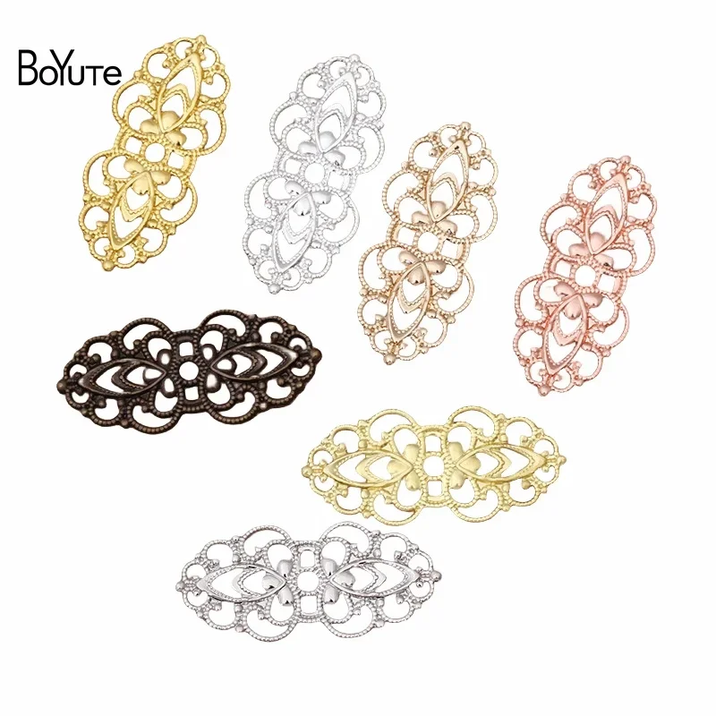 

BoYuTe (50 Pieces/Lot) 15*33MM European Filigree Flower Findings Wholesale Brass Material DIY Jewelry Accessories