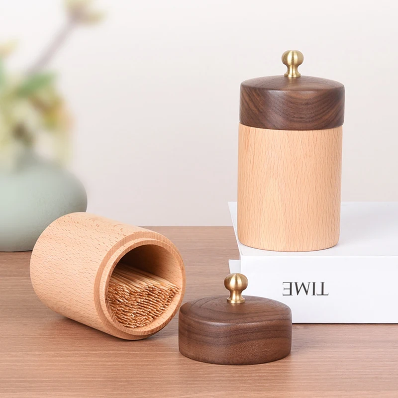 Solid Wood Toothpick Box Household High-end Personalized Creativity with Lid Luxury High-end Cotton Swab Box Wooden Storage Box