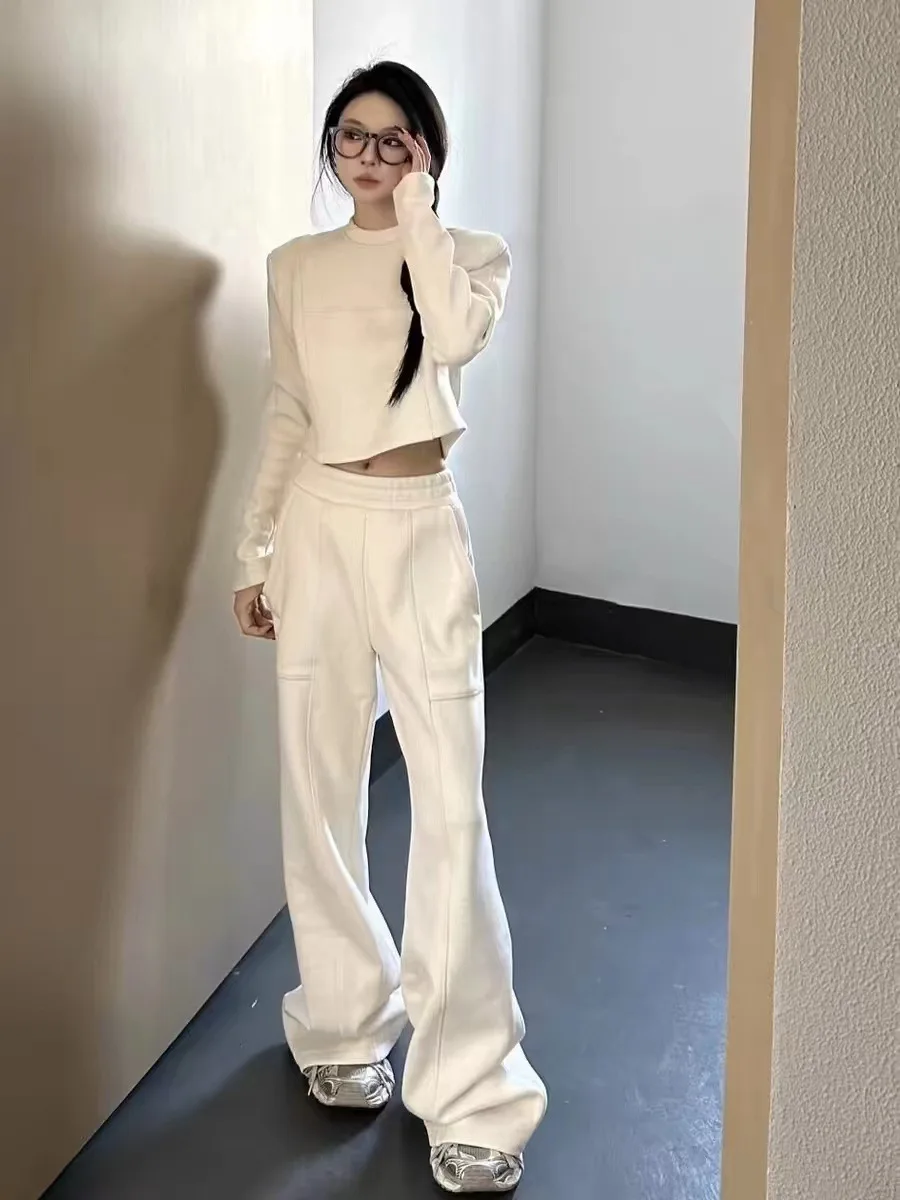 Conjunto de ropa de deporte elegante para mujer, pantalón holgado a pierna ancha, sudadera corte casual, conjunto deu