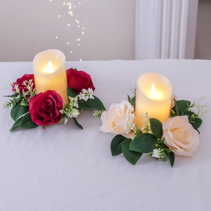 23cm künstlicher Blumenkranz Kerzenhalter Rosen Kerzenhalter Kranz Weihnachts dekoration Fenster