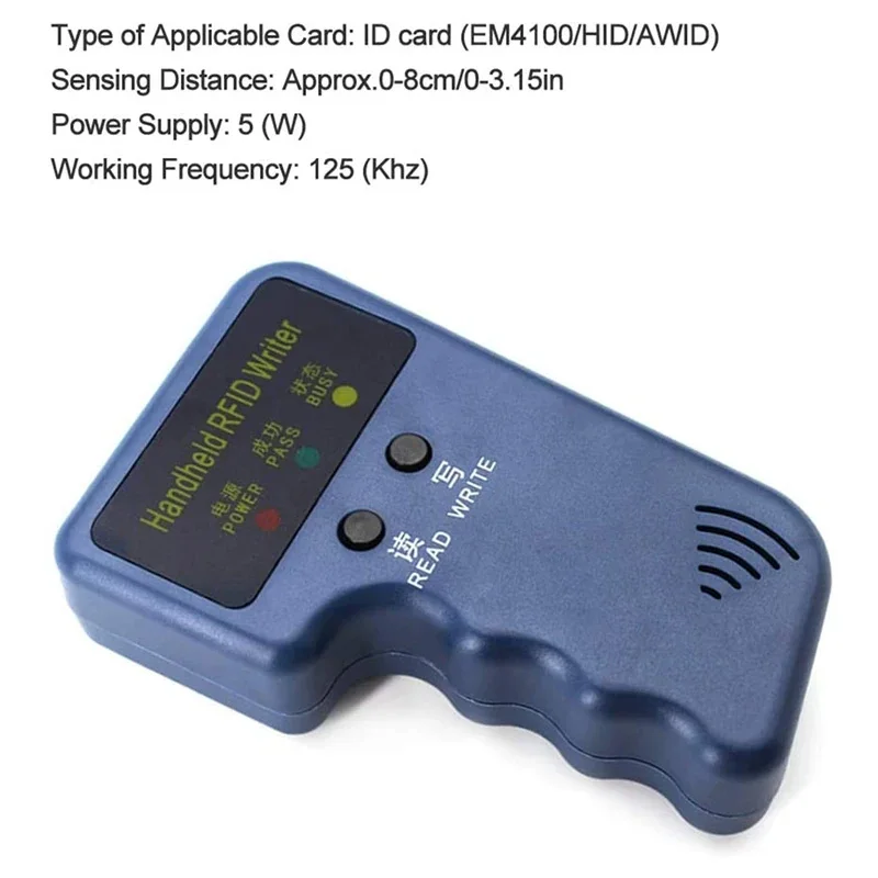 Draagbare 125Khz Lees Em4100 Tk4100 Rfid Kopieerapparaat Schrijver Duplicator Programmeur Lezer Em4305 T5577 Herschrijfbare Id Keyfobs Tags Kaarten