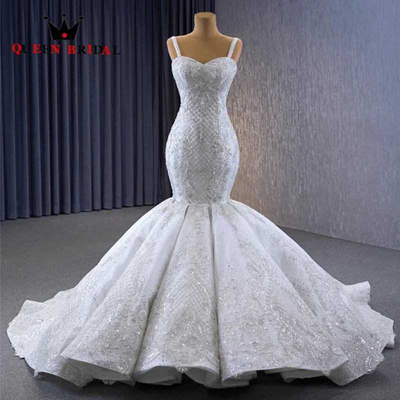 

Mermaid Beading Sequined Wedding Dress Charming Sleeveless Sweetheart Spaghetti Straps Bridal Gown Vestidos De Novia Custom Y02X