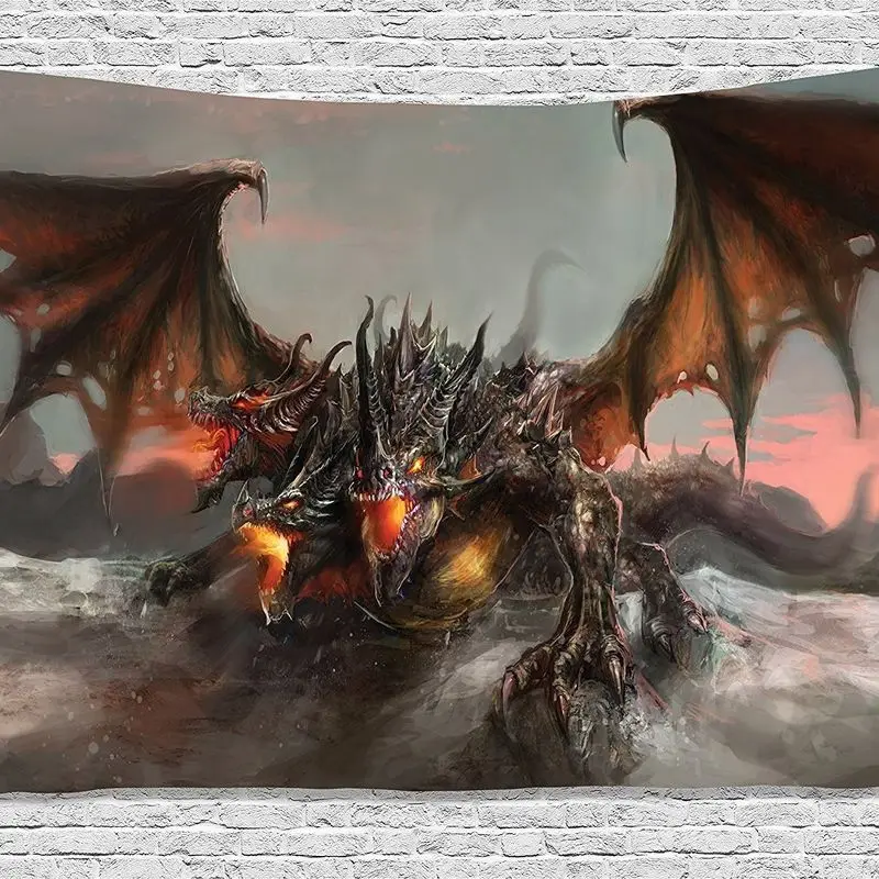 Fantasy Fire Dragon Tapestry Polyester Gothic Aesthetic Wall Hanging Bedroom Dorm Room Home Decor Cool Gift