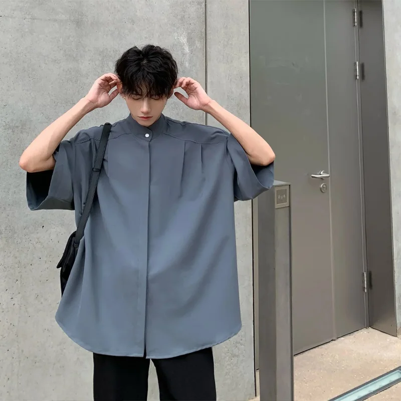 

New Chinese Sle Men's Casual irt ort Sve No Ironing Summer Faion Brand High-End Versatile Top Spring Youth Trend