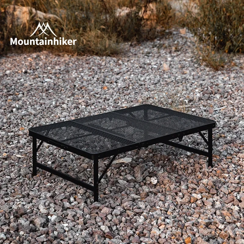 MOUNTAINHIKER Black Outdoor Aluminum Alloy Portable Adjustable Height Folding Table Camping BBQ Picnic Mesh Tactical Table