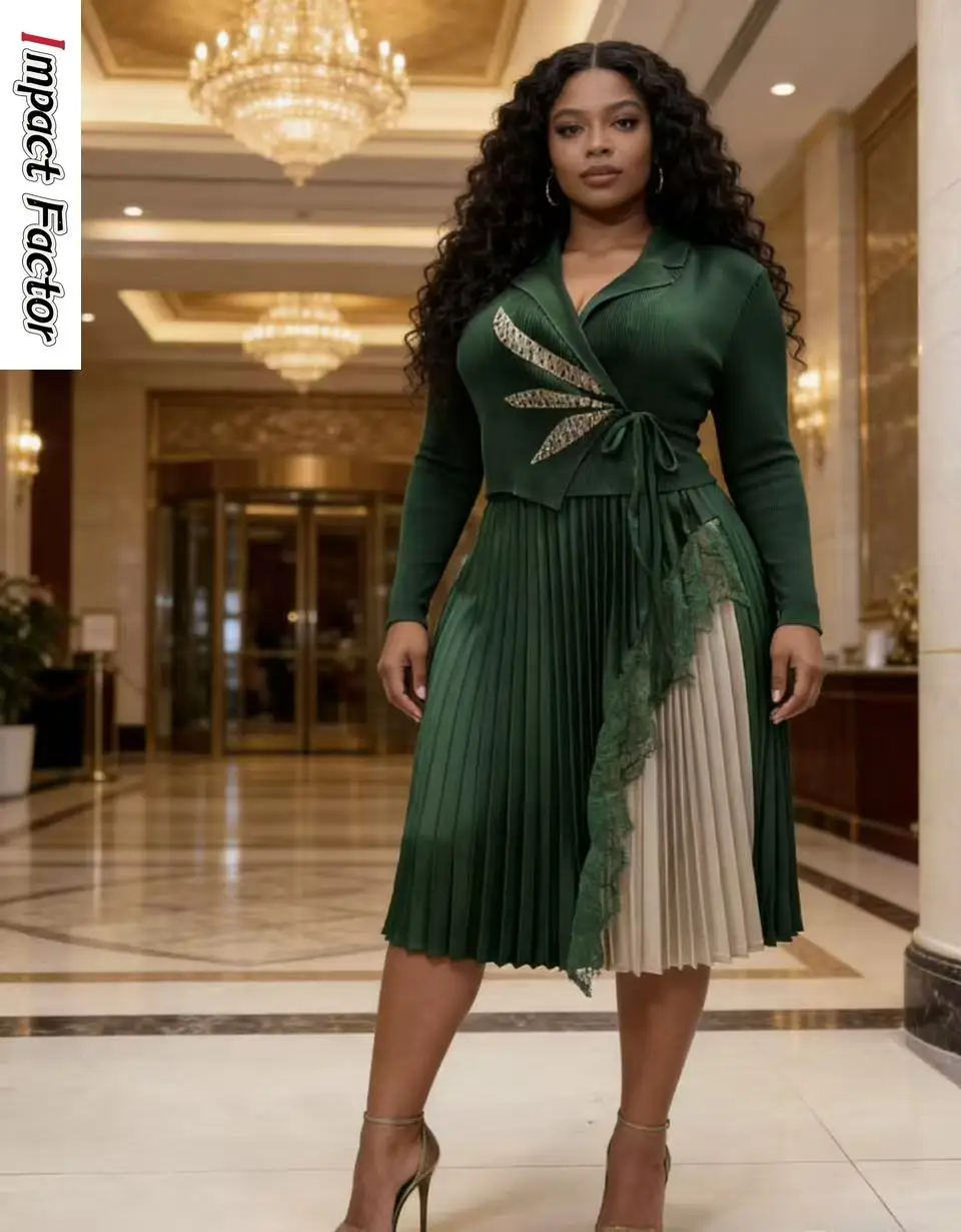 

Miyake Fashion Pleated Loose Women's Clothing High-end Dress Temperament Elegant Waist Suit Collar Dress