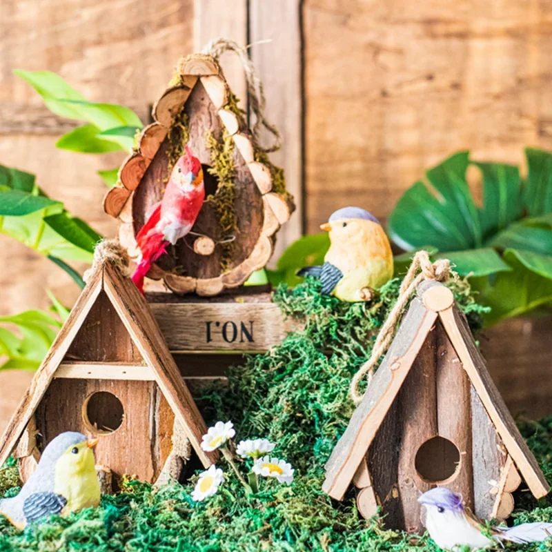 Natural wooden bird house bird house, garden tree decoration pendant balcony atmosphere pendant