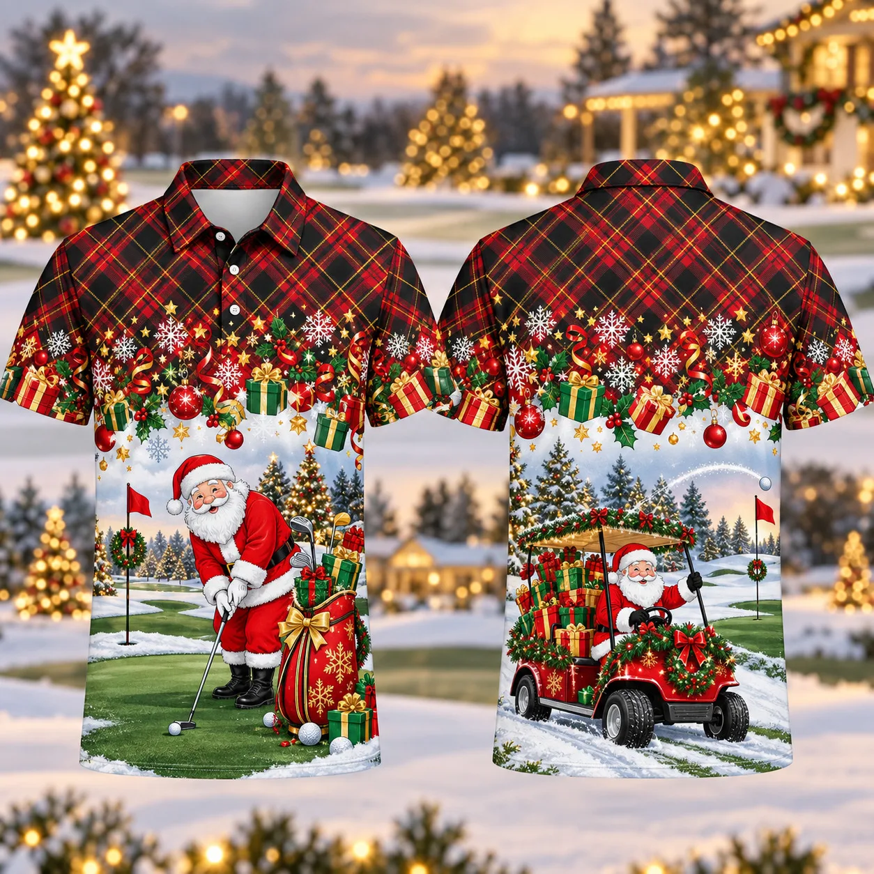 Men's Christmas Golf Polo Shirt Santa Gift Delivery 3D All Over Print Short Sleeve Holiday Party Top
