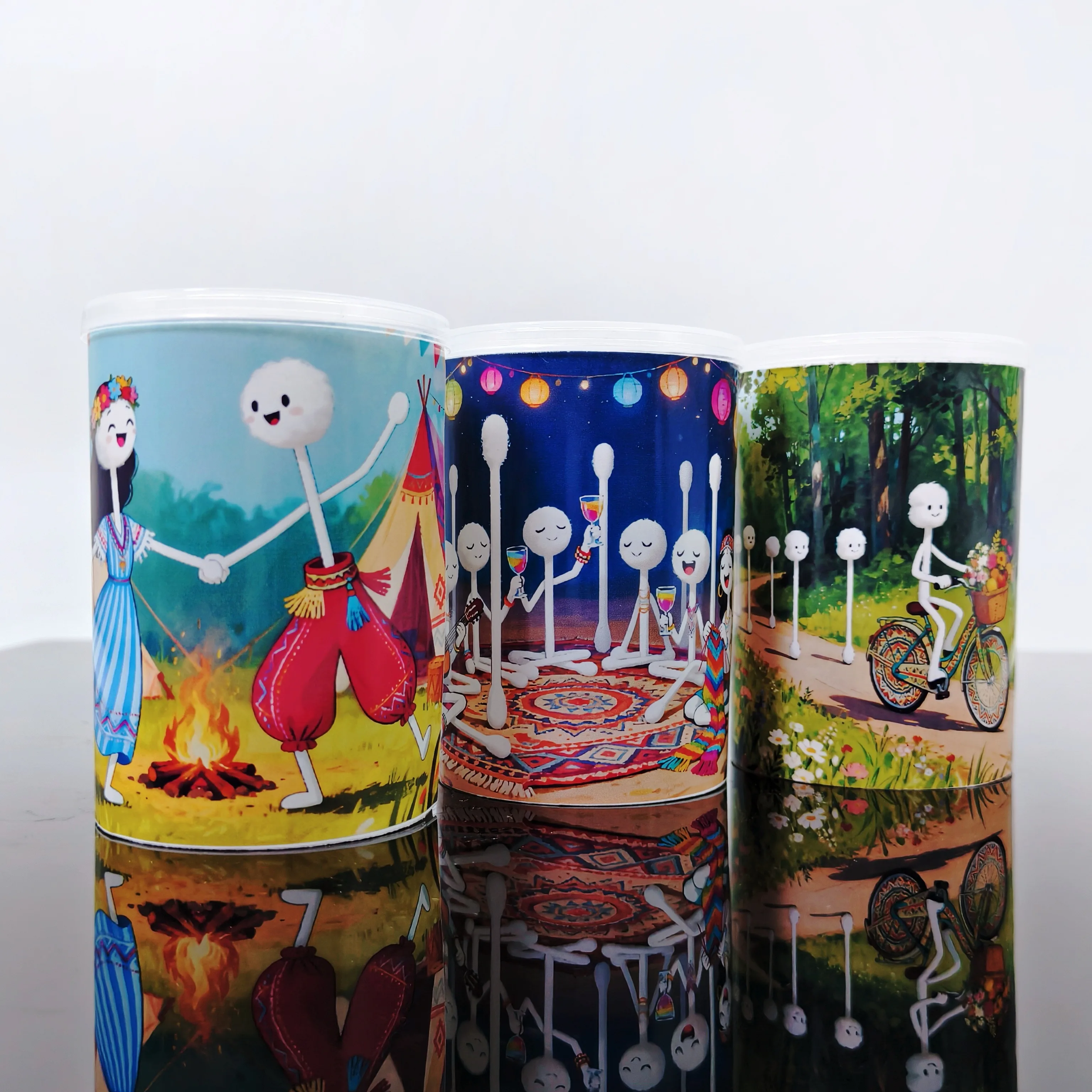 보헤미안 테마 이중 헤드 두꺼운 면봉 스크류 스푼 면봉 300개/400개