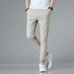 Calça casual simples masculina, monocromática, elástica na cintura, botão, bolso com zíper, moda coreana, versátil, calça reta, moda verão