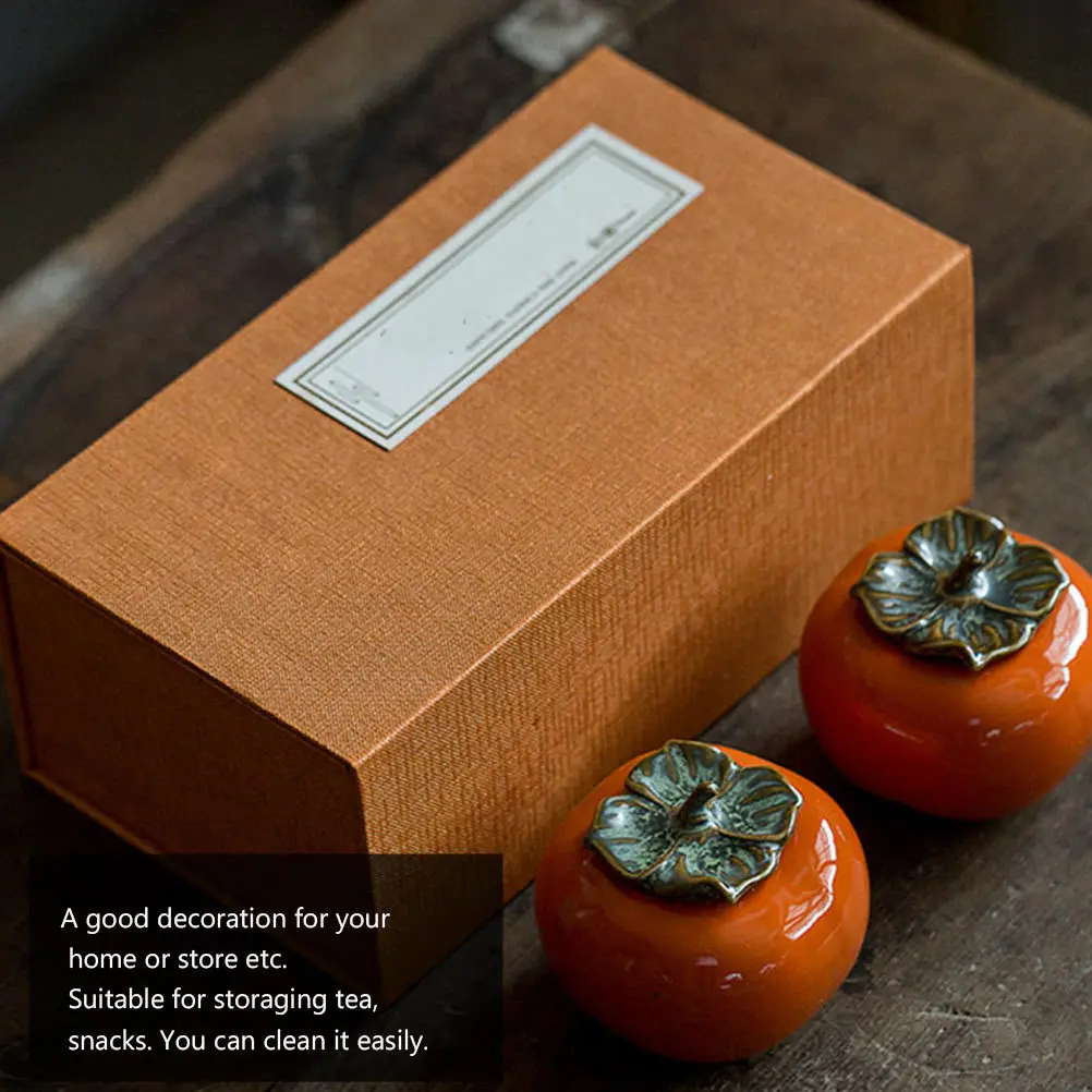 

Persimmon Ceramic Tea Jar Sealed Container Creative Design Home Decoration Gift Storage Bottle Wedding Gift