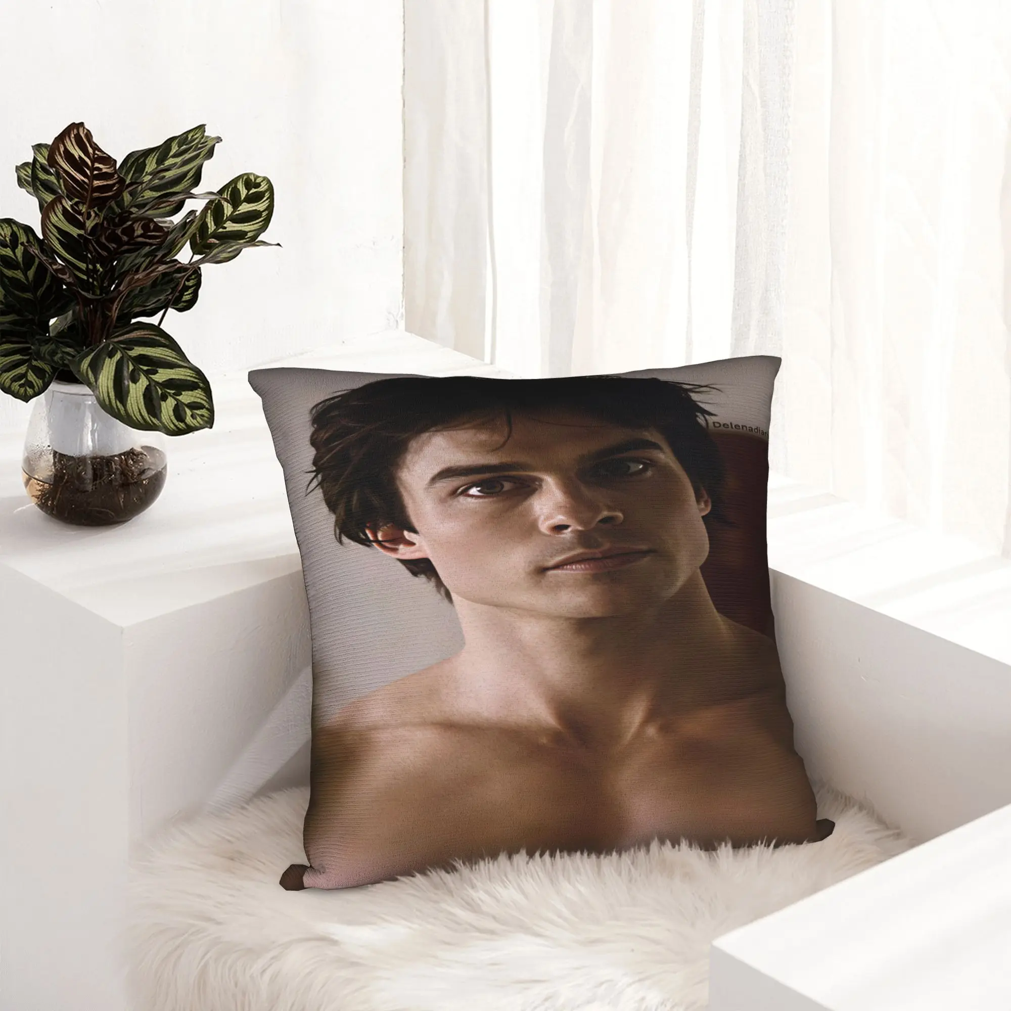 VIKAMA Vampire Diaries Damon Portrait Pillow Cover  Funny Pillow Case For Living Room Chair Comfy Cushion Cover Gift