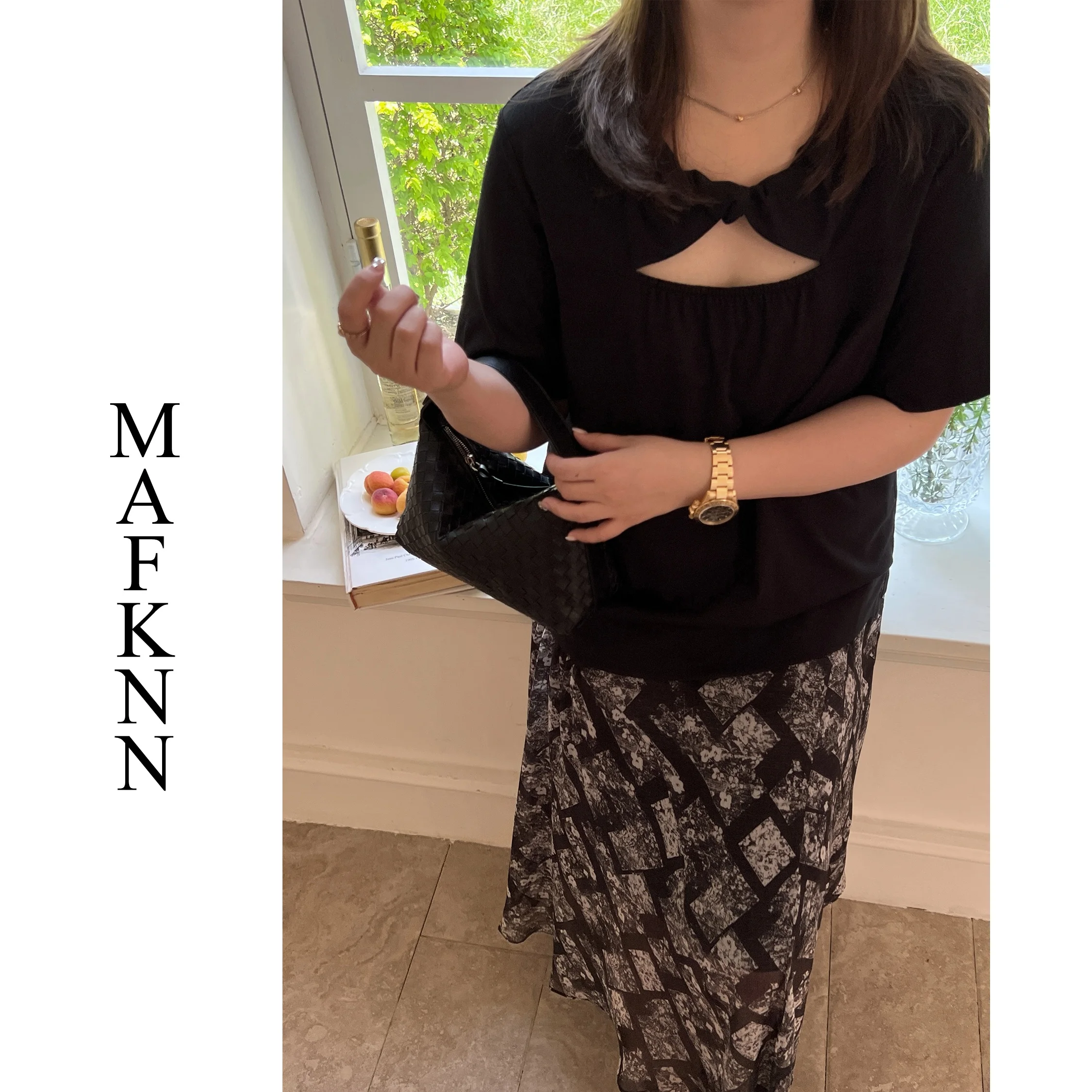 

JoJo Private Collection plus Size Casual Summer T-irt ort Sve Women's Faion Slimming Bla Top High-End Design Sense