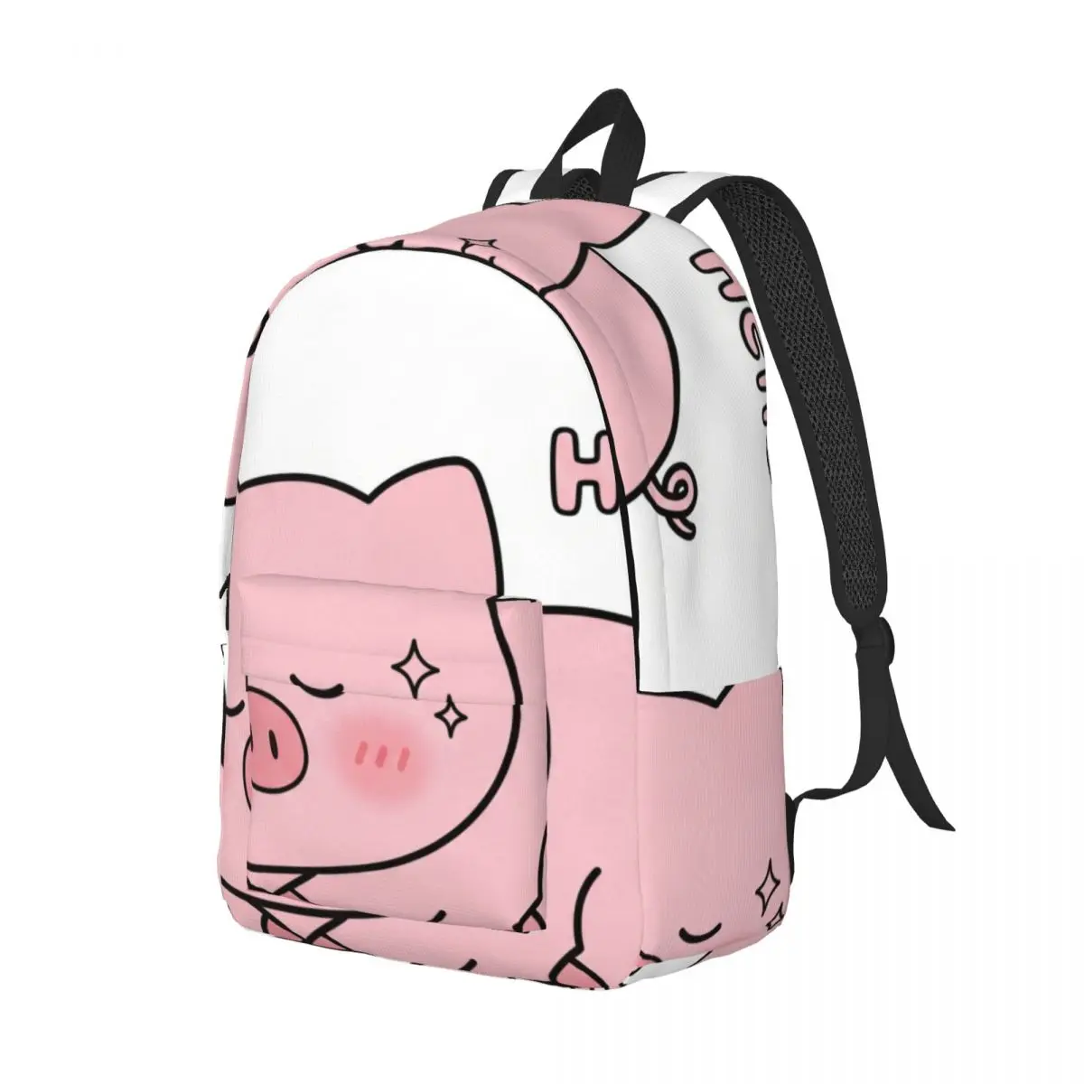 Kawaii School Backpack Center Pig Whimsical Cute Pure White Pink Black Daypack for College Class Weekend Gift Girls Bookbag Punk