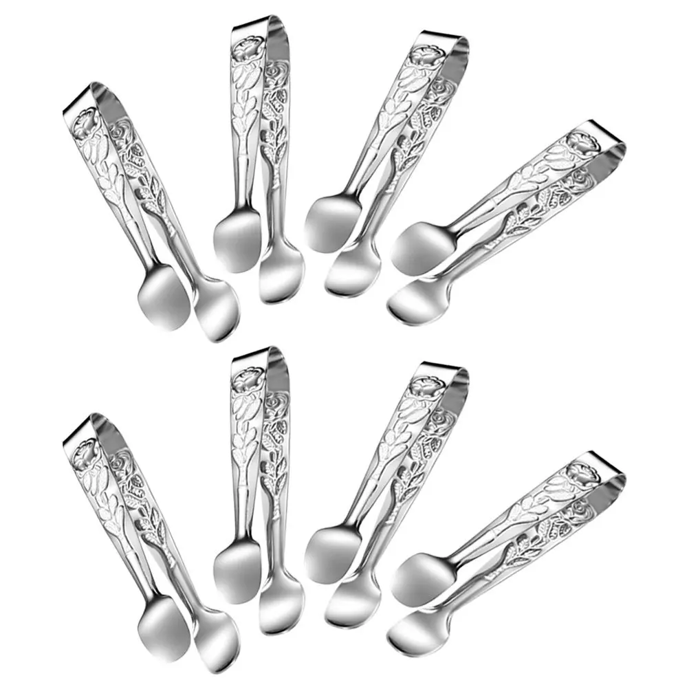 

8Pcs Mini Stainless Steel Tongs with Rose Design 4 Inch Small Ice Sugar Appetizer Tongs for Tea Party Cake Dessert Serving Tools