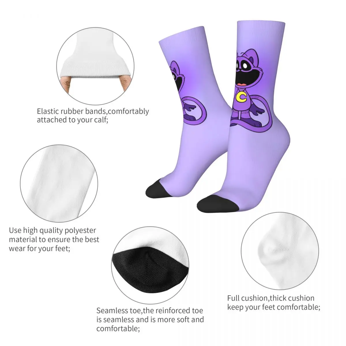 Harajuku Happy Smiling Critters Basketball Socks Game Cartoon Polyester Long Socks for Unisex Breathable