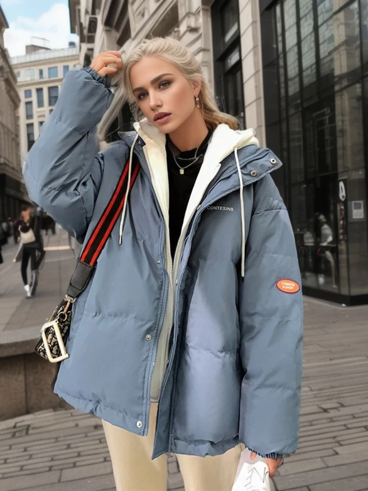 Oversized Cotton Padded Jacket Women Winter Korean Hooded Loose Puffer Jacket Female Fake Two-piece Parkas Mujer Outwear